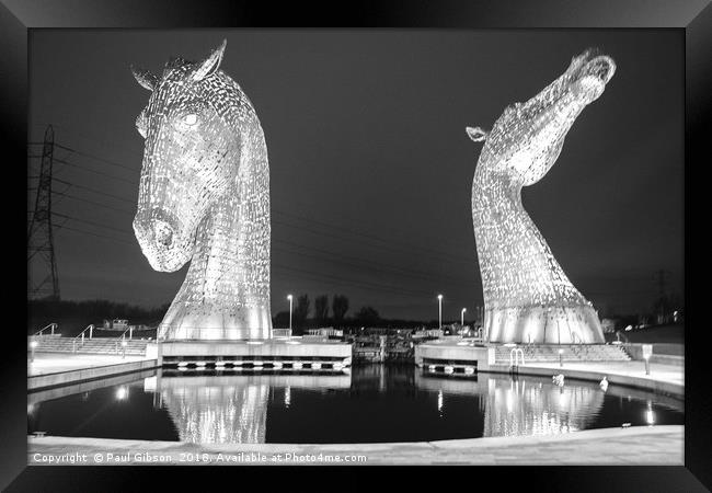 The Kelpies At Night Framed Print by Paul Gibson