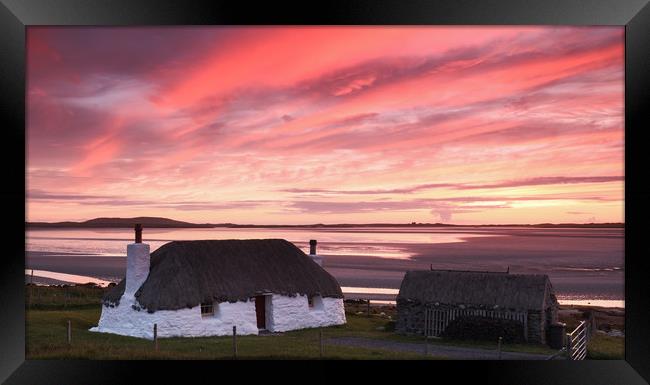 Thatched roof cottage, Solas, North Uist Framed Print by Gair Brisbane