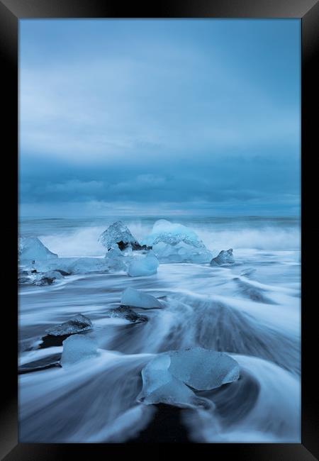 Glacier beach, Jökulsárlón, Iceland Framed Print by Gair Brisbane