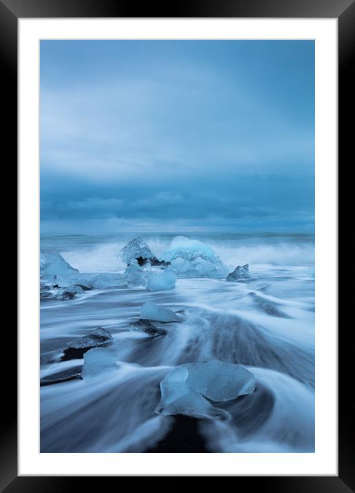 Glacier beach, Jökulsárlón, Iceland Framed Mounted Print by Gair Brisbane