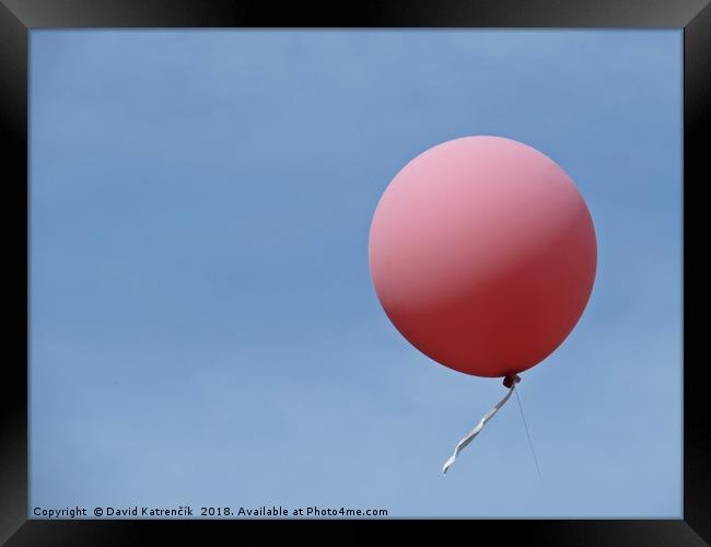 Isolated Pink Helium Balloon Flying with Blue Sky  Framed Print by David Katrenčík