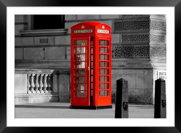Red Phone Box London oil painting effect Framed Mounted Print by Tony Swain