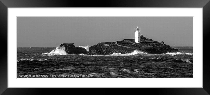 Godrevy lighthouse panorama  Framed Mounted Print by Ian Stone