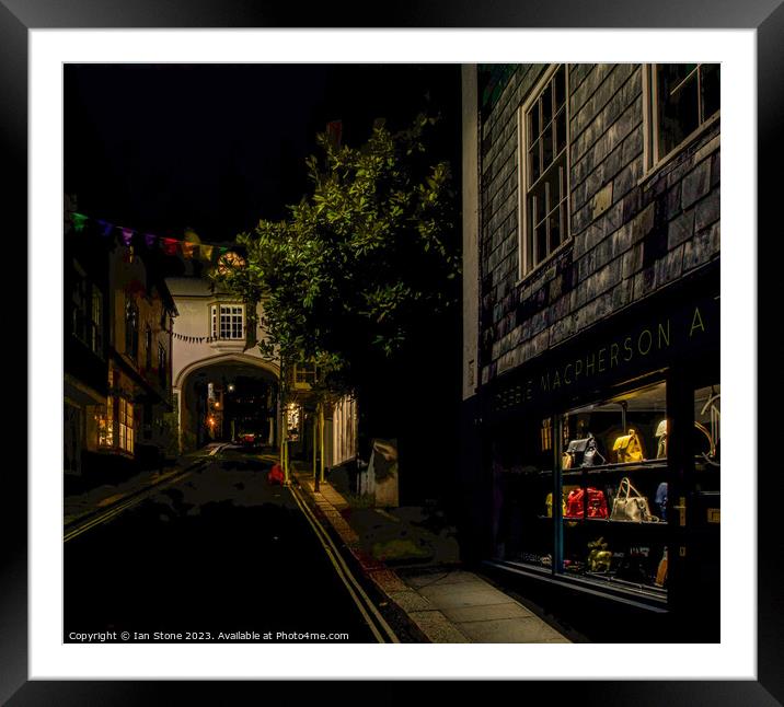 Totnes high street at night  Framed Mounted Print by Ian Stone