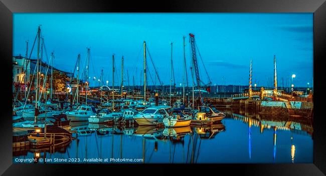 Torquay Harbour and Footbridge at night Framed Print by Ian Stone