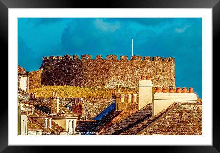 Totnes castle through the rooftops  Framed Mounted Print by Ian Stone