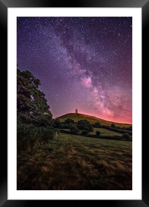 Glastonbury Tor under the Stars and Milky Way Framed Mounted Print by Thomas Russell