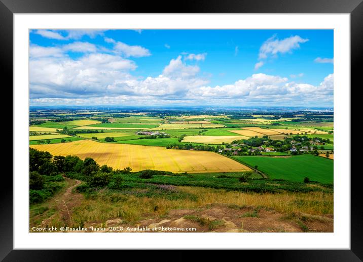 View from hills down to North Yorkshire rural land Framed Mounted Print by Rosaline Napier
