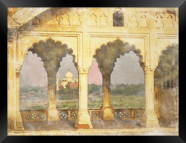 Taj Mahal from Agra Fort watercolour Framed Print by Rosaline Napier