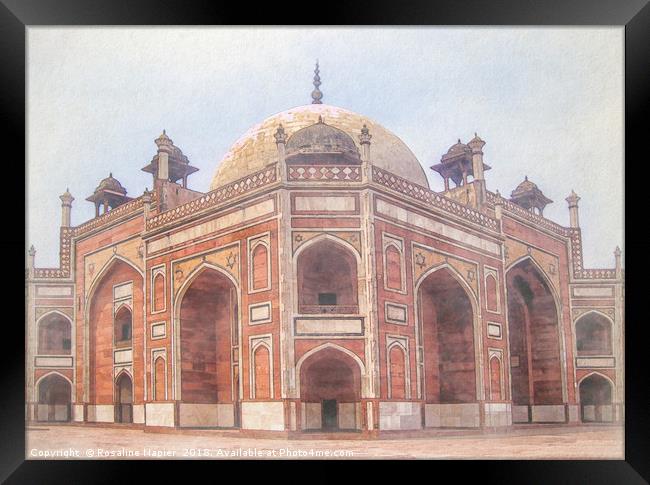 Humayans Tomb Delhi Watercolour Framed Print by Rosaline Napier