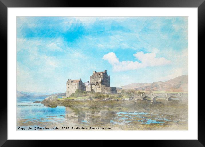 Eilean Donan Castle Watercolour Framed Mounted Print by Rosaline Napier