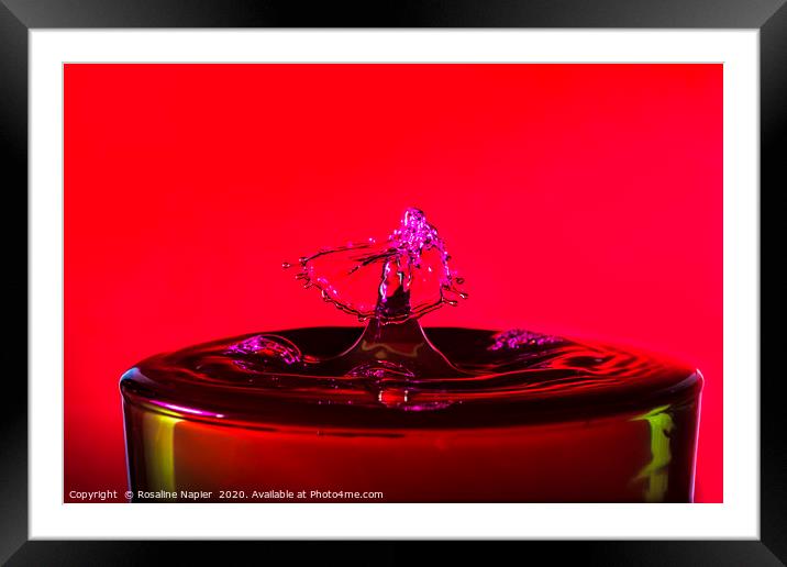 Water drop red background Framed Mounted Print by Rosaline Napier