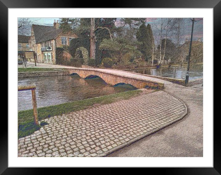 Bourton On The Water (Sketch Style) Framed Mounted Print by Kevin Maughan