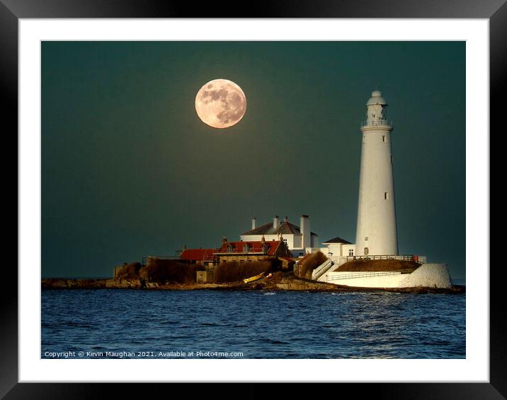 Majestic St Marys Lighthouse at Night Framed Mounted Print by Kevin Maughan