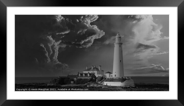 St Marys Lighthouse Dramatic Sky Framed Mounted Print by Kevin Maughan