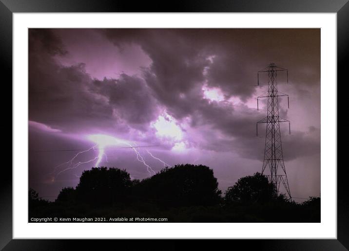 Pylon And Stormy Skies Framed Mounted Print by Kevin Maughan