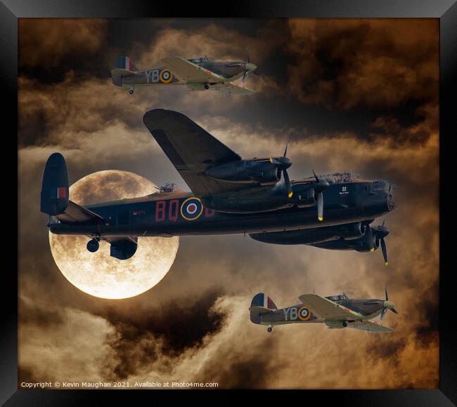 Lancaster Bomber  In The Nights Sky (Digital Art) Framed Print by Kevin Maughan