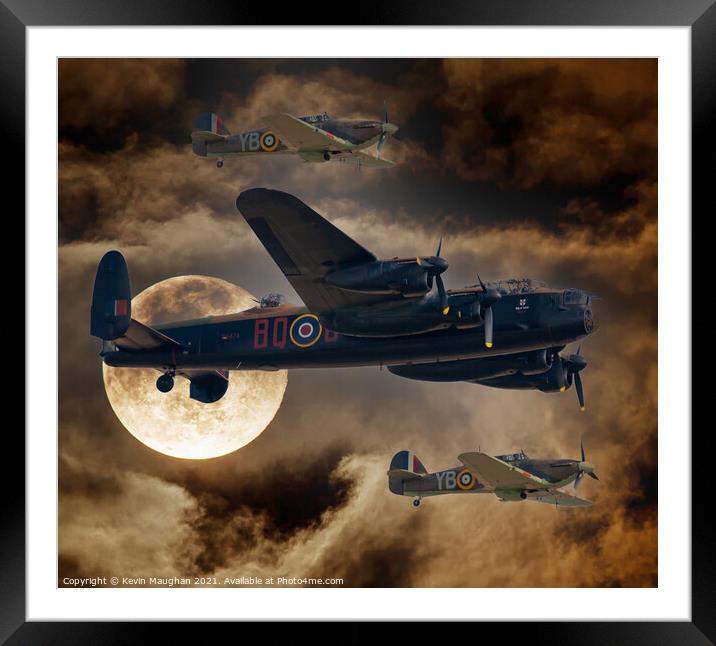 Lancaster Bomber  In The Nights Sky (Digital Art) Framed Mounted Print by Kevin Maughan