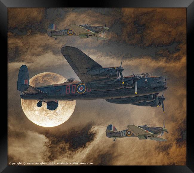Lancaster Bomber In The Nights Sky (Sketch) Framed Print by Kevin Maughan