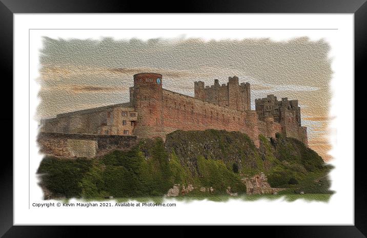 Bamburgh Castle Northumberland (Oil Painting Style) Framed Mounted Print by Kevin Maughan