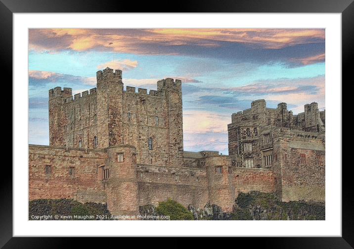 Bamburgh Castle (Sketch Style 3) Framed Mounted Print by Kevin Maughan
