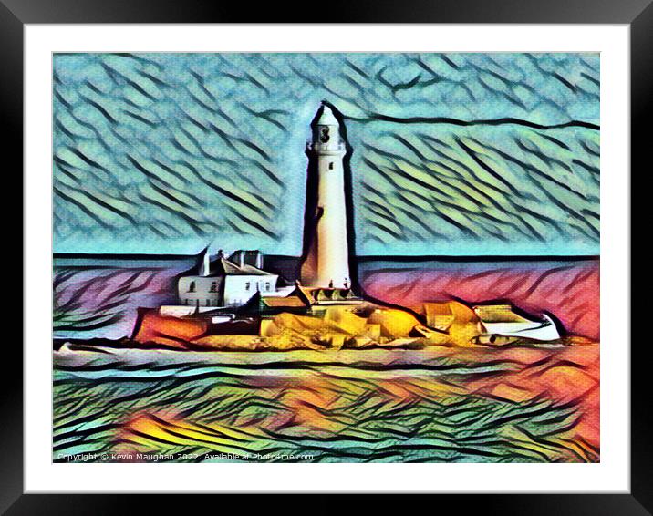 St Marys Lighthouse (Art Deco Style) Framed Mounted Print by Kevin Maughan