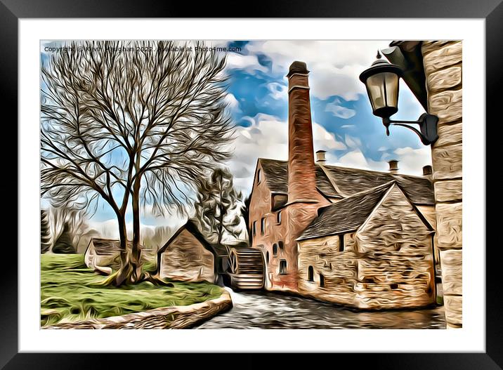 Upper Slaughters Mill (digital Cartoon Art) Framed Mounted Print by Kevin Maughan