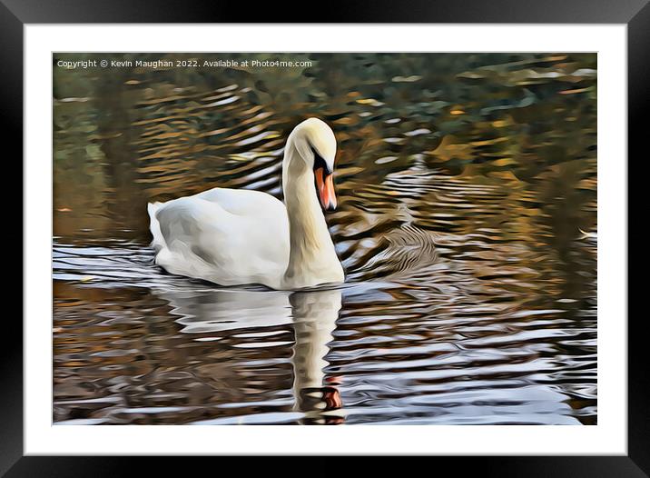 Swan On The River Wansbeck (Digital Art Image) Framed Mounted Print by Kevin Maughan