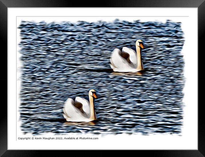 Swans On A Lake (Digital Art Version) Framed Mounted Print by Kevin Maughan