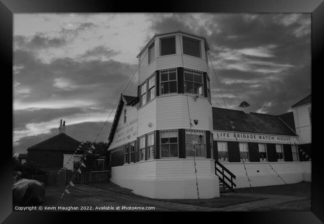 Life Brigade Watch House Tynemouth (Black And White Image) Framed Print by Kevin Maughan