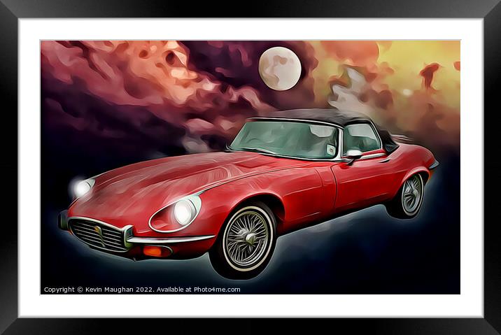 E-Type Red Jaguar (Digital Art) Framed Mounted Print by Kevin Maughan