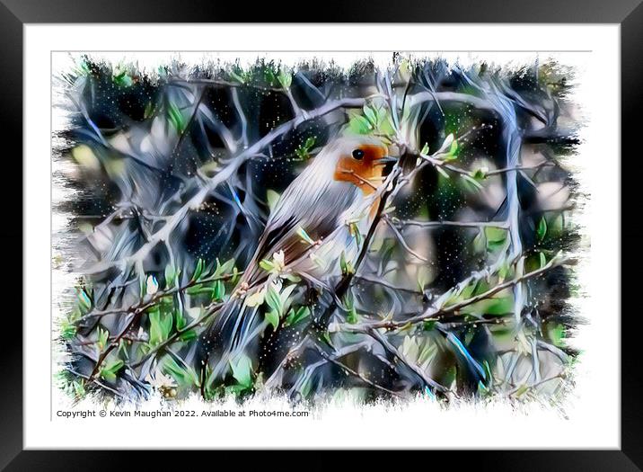Robin In The Tree (Digital Art) Framed Mounted Print by Kevin Maughan