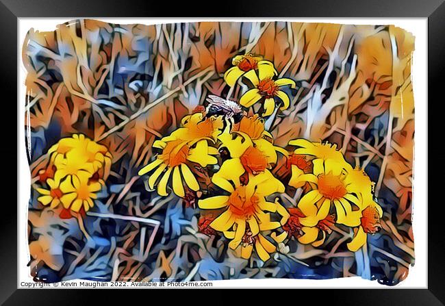 Vibrant Wasp Amongst Abstract Flowers Framed Print by Kevin Maughan