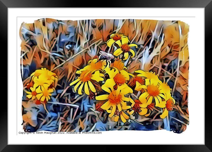 Vibrant Wasp Amongst Abstract Flowers Framed Mounted Print by Kevin Maughan