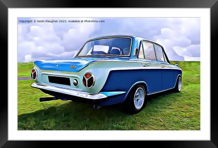 Vintage Ford Cortina in a Lush Green Landscape Framed Mounted Print by Kevin Maughan