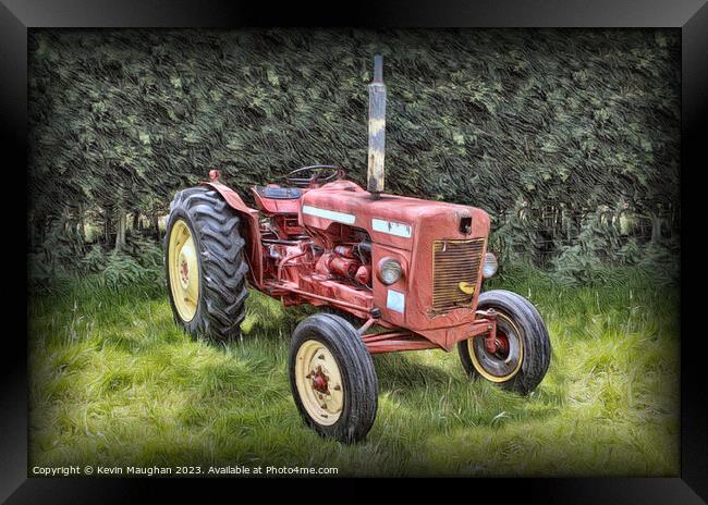 "Vibrant Red Tractor in the Countryside" Framed Print by Kevin Maughan
