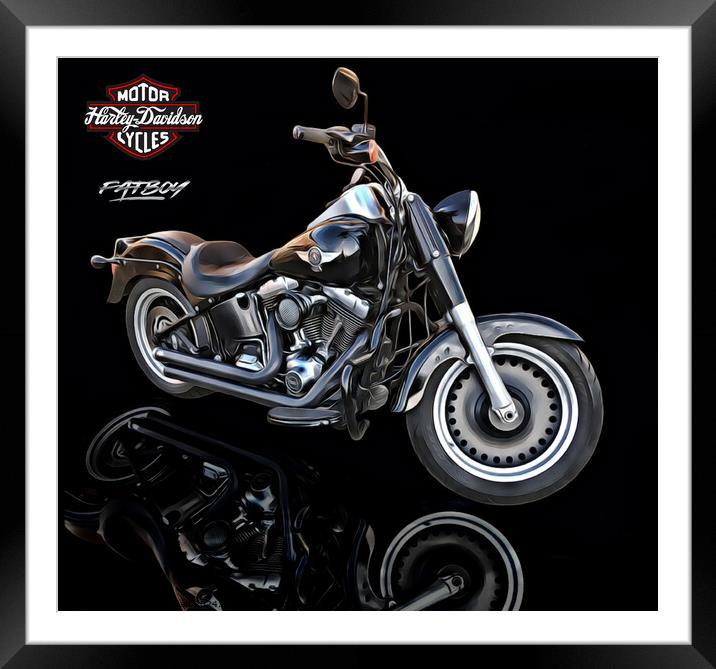 Harley Davidson Fat Boy Motorbike Framed Mounted Print by Kevin Maughan