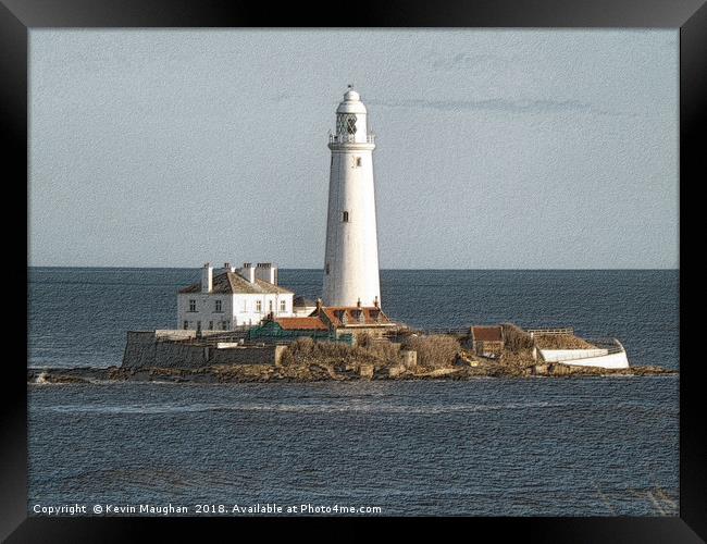 Whitley Bay Lighthouse Sketch Drawing Style Framed Print by Kevin Maughan