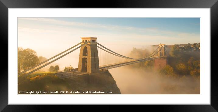 Clifton Suspension Bridge, Fog, Bristol, England Framed Mounted Print by Tony Howell