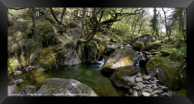 Rocky Stream, Artist Valley in Wales - Panorama  Framed Print by Philip Brown