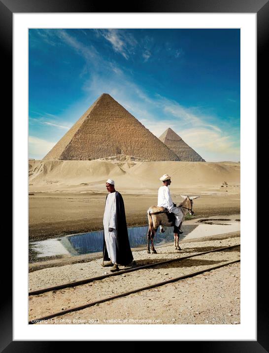 100 year old Egyptian photo, Pyramid of Giza. Framed Mounted Print by Philip Brown