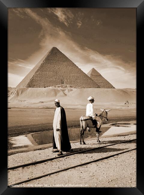 100 Year old sepia Egyptian Photo, Pyramids of Giz Framed Print by Philip Brown