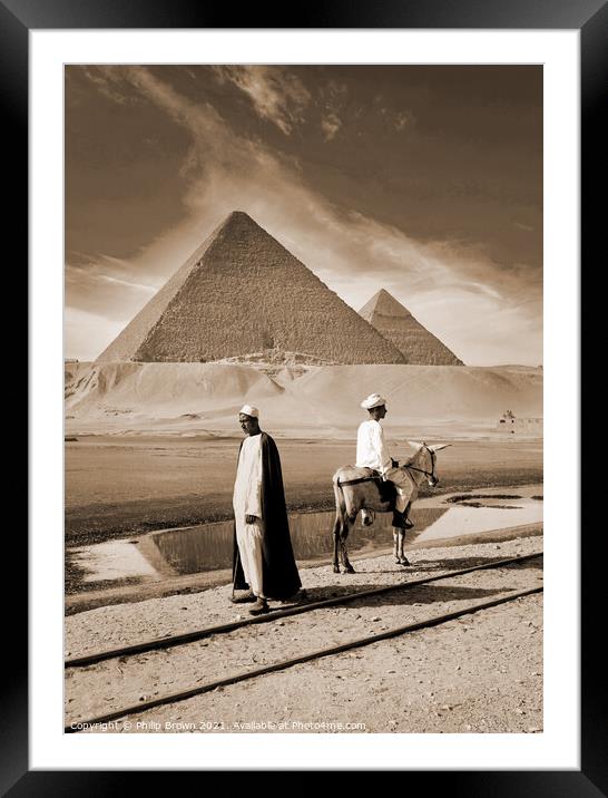 100 Year old sepia Egyptian Photo, Pyramids of Giz Framed Mounted Print by Philip Brown