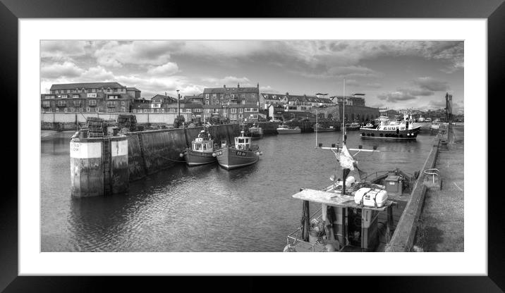 Fishing Boats at Seahouses Harbour - Panorama Framed Mounted Print by Philip Brown