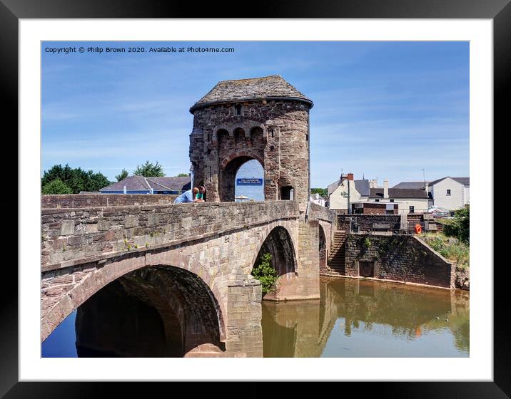 Monmouth 13th Century Bridge and Gate, Wales - Colour Version Framed Mounted Print by Philip Brown