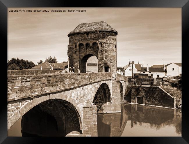 Monmouth 13th Century Bridge and Gate, Wales - Sep Framed Print by Philip Brown