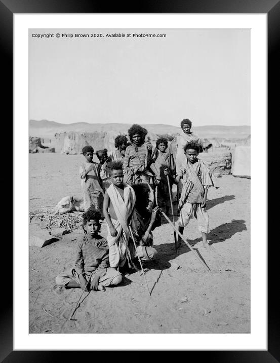 100 Year old Egyptian Photo, Group of Bisharin men Framed Mounted Print by Philip Brown