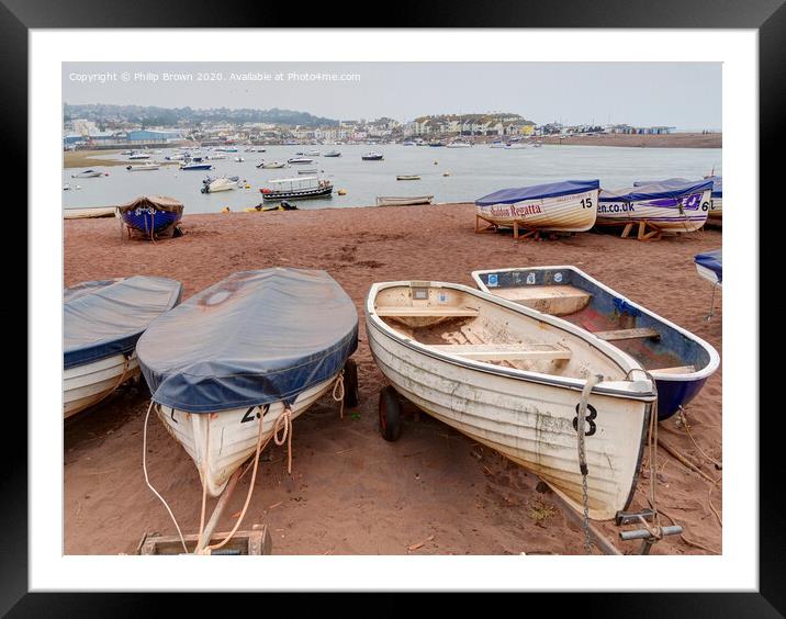 Boats on Teign River Beach, Teignmouth, Devon - Co Framed Mounted Print by Philip Brown
