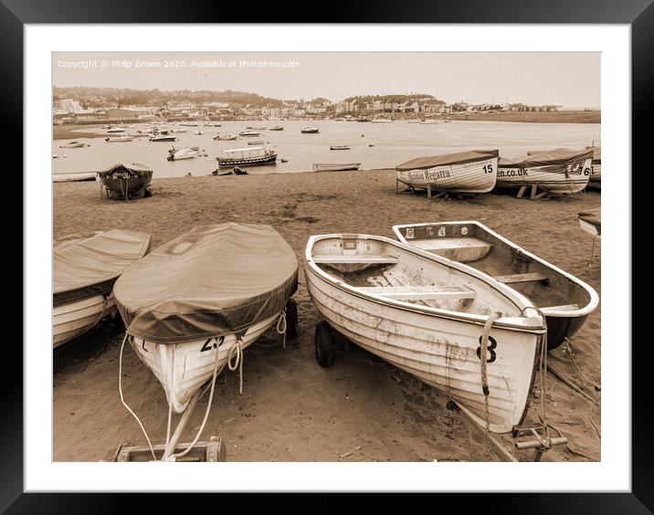 Boats on Teign River Beach, Teignmouth, Devon - Se Framed Mounted Print by Philip Brown
