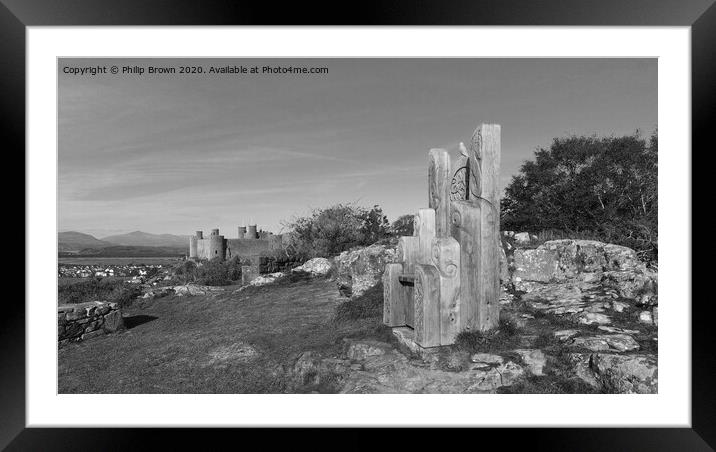 Harlech Castle Panorama, B&W Framed Mounted Print by Philip Brown